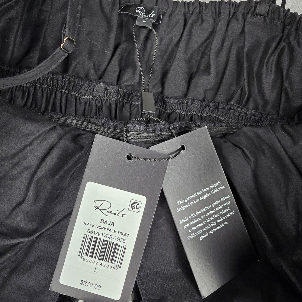 Rails Baja Dress Womens Large Black Palm Trees Embroidered Smocked Cotton NWT - Picture 4 of 14